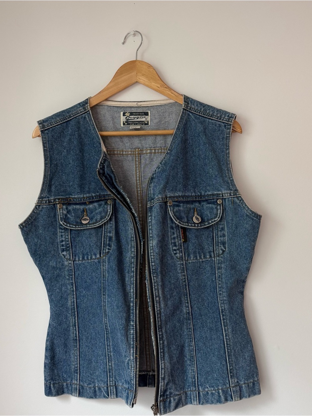 Vintage 90s Women’s Oxygen Denim Vest Zip Up Fitted Sleeveless Top XL - Picture 2 of 15